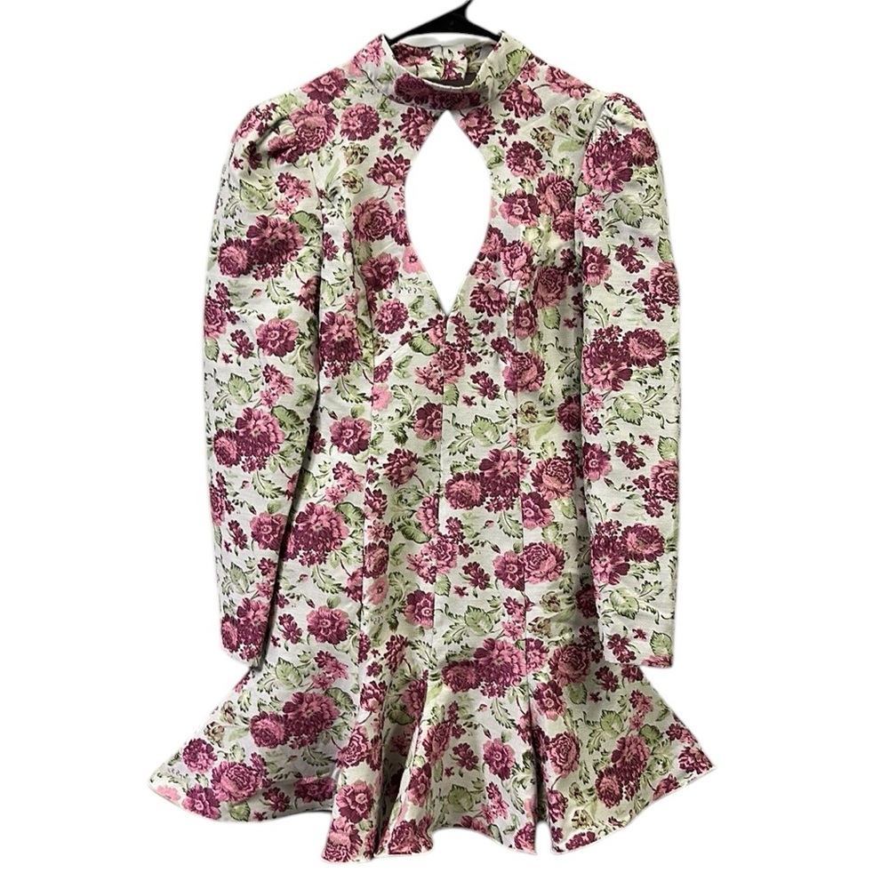 Asos Luxe Keyhole Cut Out Floral jacquard High Neck Long Sleeve Mini Dress Sz 6 - Picture 10 of 14